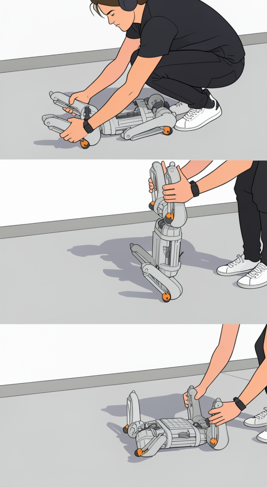 belly-to-back turn of the robot by hand